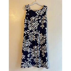 J.McLaughlin Catalina Cloth Navy/White Floral Damask Sleeveless Shift Dress Sz 2
